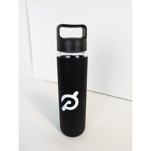Peloton Reusable Glass Water Bottle with Silicone Cover with Screw Lid Black